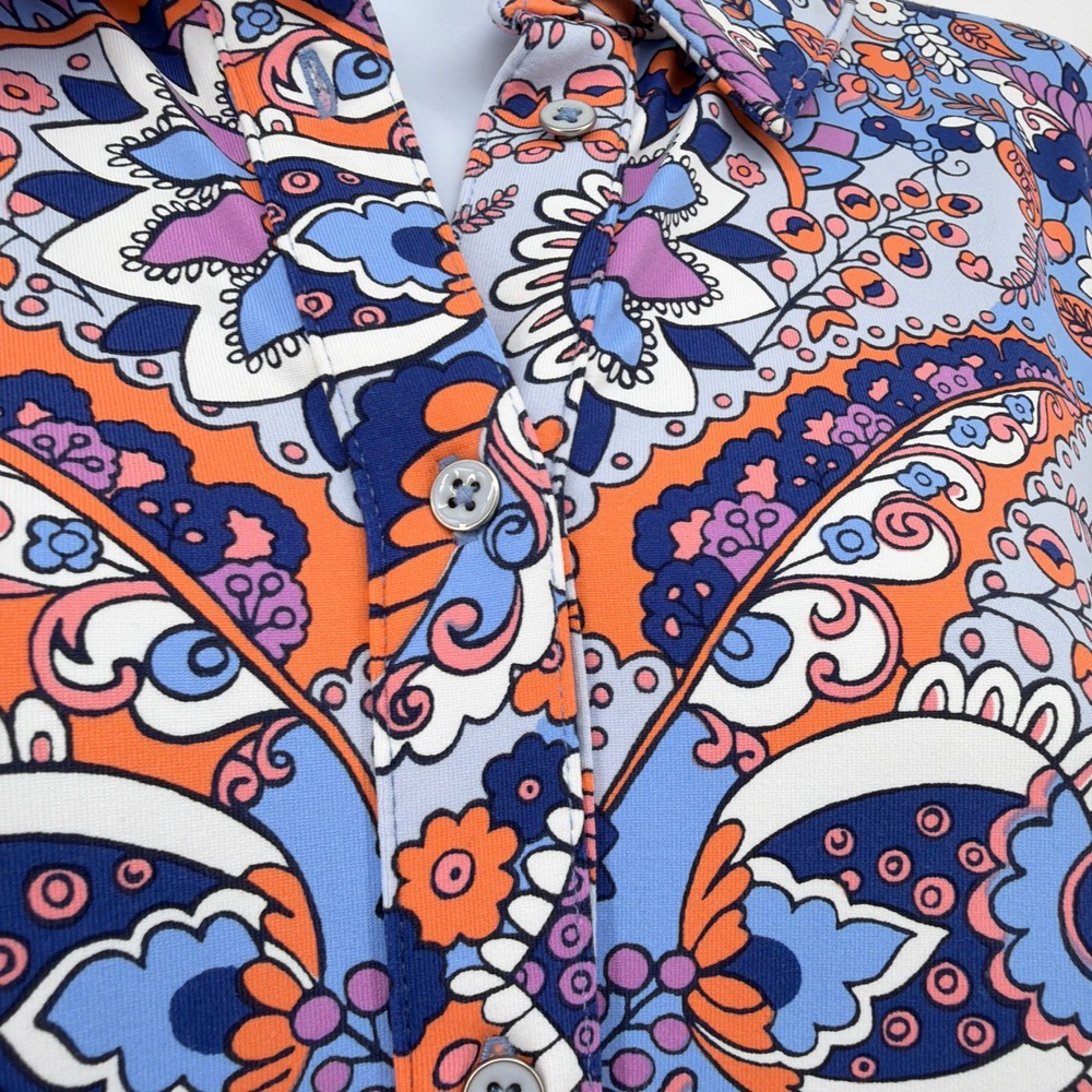 Talbots Dress Medium M Paisley Floral Stretch Jersey Tunic Shirtdress Knee Mod - Picture 2 of 8